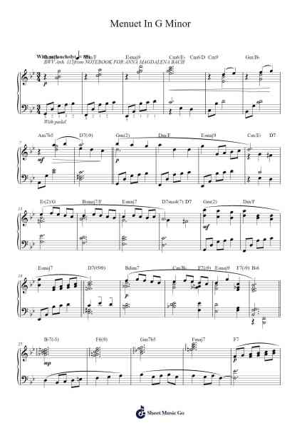 Menuet in G Minor Sheet Music by Christian Petzold-Arr.Danchloe