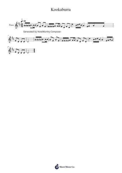 Kookaburra Sheet Music by -Arr.Fastjean