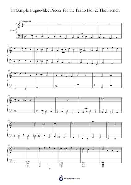 11 Simple Fugue-like Pieces for the Piano No. 2: The French Sheet Music by JS/TAB-Arr.Campnah
