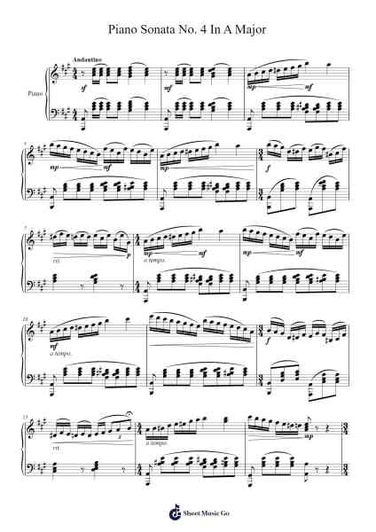 Piano Sonata No. 4 in A Major, I. Andantino Sheet Music by Hayreed Toutment-Arr.Hagchel Perpel