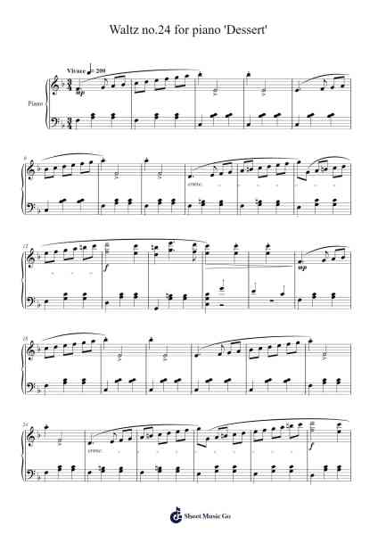 Waltz No. 24 for Piano "Dessert" Sheet Music by above170iq2-Arr.Tigee