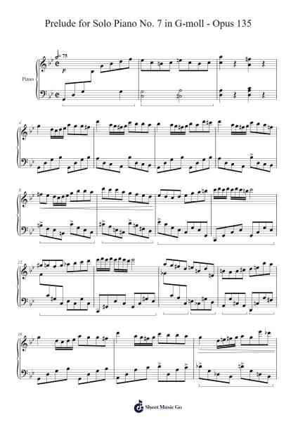 Prelude for Solo Piano No. 7 in G Minor, Op. 135 Sheet Music by Samuel D. Kubik-Arr.Cookjoe