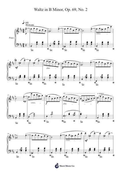 Waltz in B Minor, Op. 69, No. 2 Sheet Music by Frédéric Chopin-Arr.Yuledawn