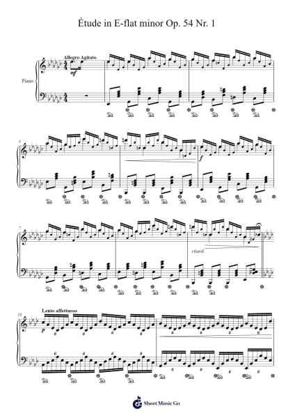 Étude in E-flat minor, Op. 54 No. 1 Sheet Music by Genewat Duttret-Arr.Nelrist Hornrias