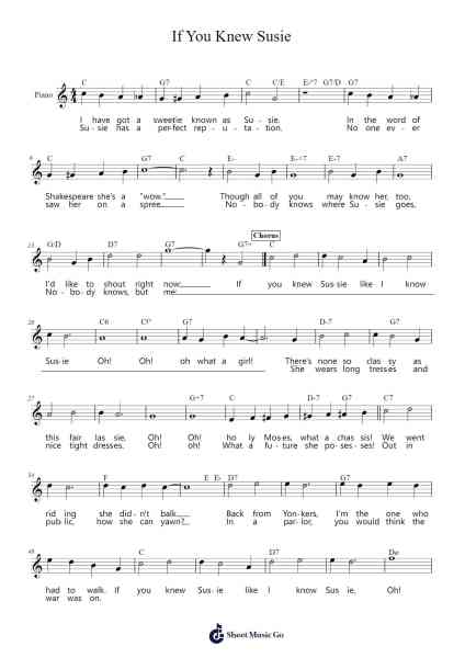 If You Knew Susie Sheet Music by Eddie Cantor-Arr.Kelthea