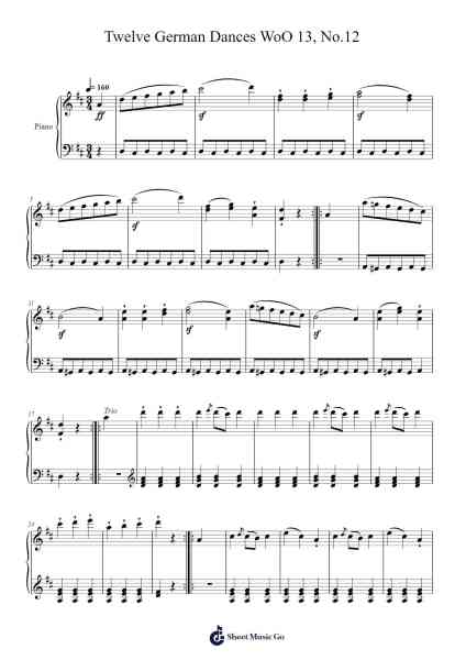 Twelve German Dances WoO 13, No. 12 Sheet Music by Ludwig van Beethoven-Arr.Dobing