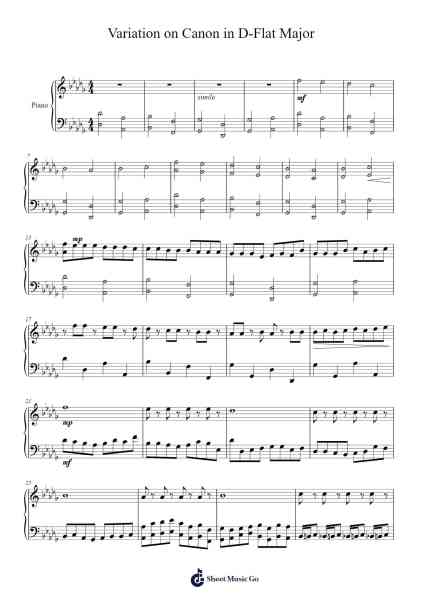 Variation on Canon in D-Flat Major Sheet Music by Johann Pachelbel-Arr.Deirrine Sisibyl