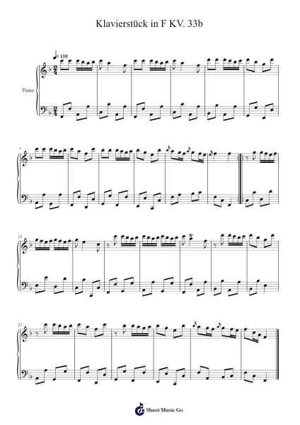 Klavierstück in F, KV. 33b Sheet Music by Wolfgang Amadeus Mozart-Arr.Deirmand