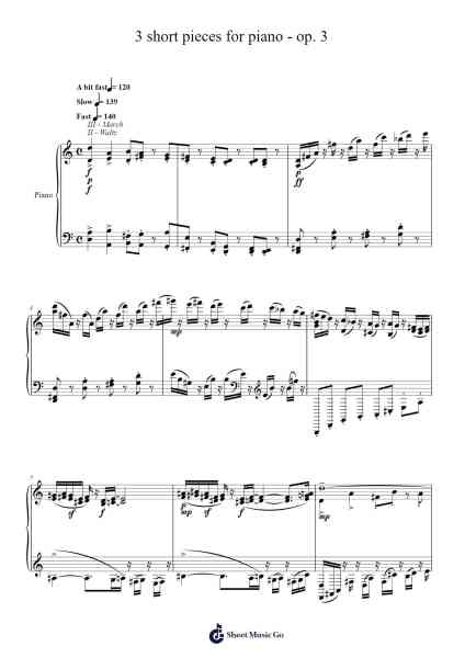 3 Short Pieces for Piano, Op. 3 Sheet Music by Epag Ianloise-Arr.Hudfitch Terleign