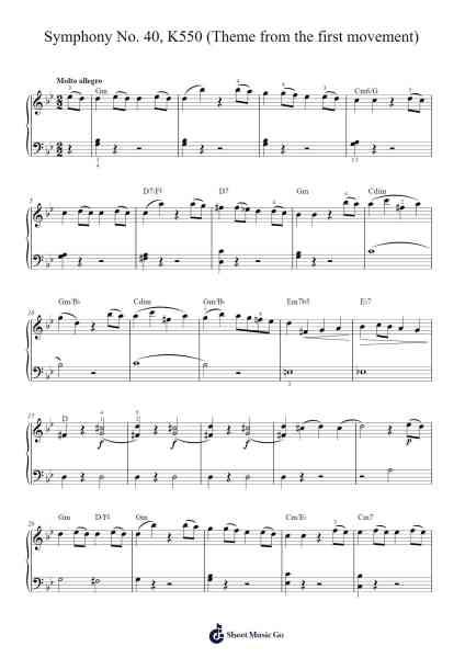 Symphony No. 40 in G Minor, K. 550: I. Molto allegro Sheet Music by Wolfgang Amadeus Mozart-Arr.Hoywoolf Lindses