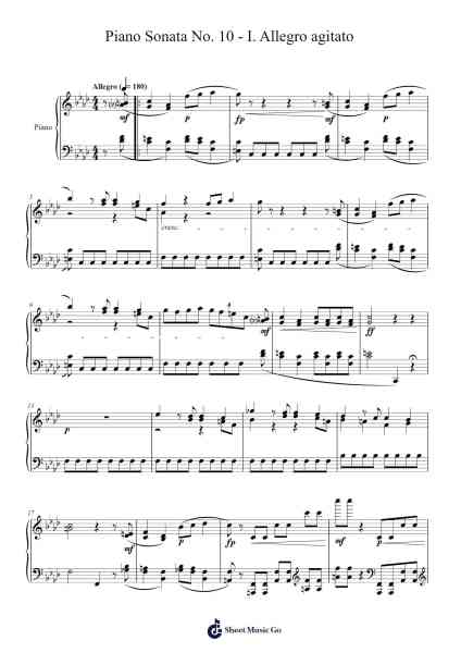 Piano Sonata No. 10 - I. Allegro agitato Sheet Music by Campleign Eli-Arr.Millsharp Waygrace