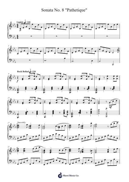 Mozart's Sonata No. 8 "Pathetique" + Dead Princess Medly Sheet Music by Beethoven-Arr.Thoclare