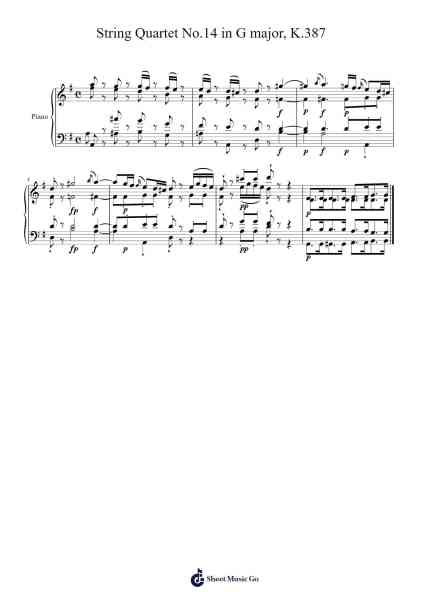 String Quartet No. 14 in G Major, K. 387 Sheet Music by Wolfgang Amadeus Mozart-Arr.Byjob Hardrey
