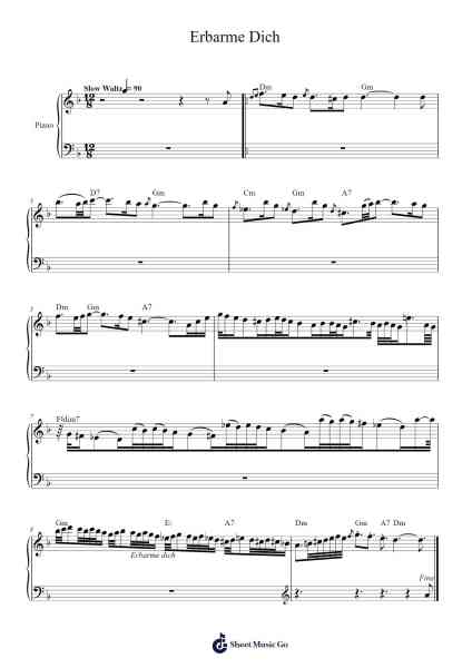Erbarme Dich 乐谱由 Johann Sebastian Bach - 编曲 Yedcke
