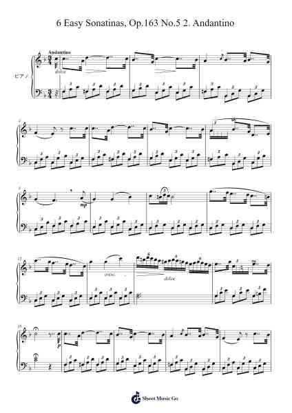 6 Easy Sonatinas, Op. 163 No. 5: II. Andantino Sheet Music by Carl Czerny-Arr.Cherlius Bunearl