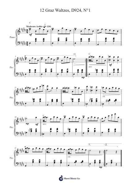 12 Graz Waltzes, D. 924, No. 1 Sheet Music by Franz Schubert-Arr.Thodorece
