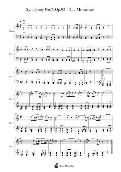 Symphony No. 7 in A Major, Op. 92: II. Allegretto Sheet Music by Ludwig van Beethoven-Arr.Phoelen