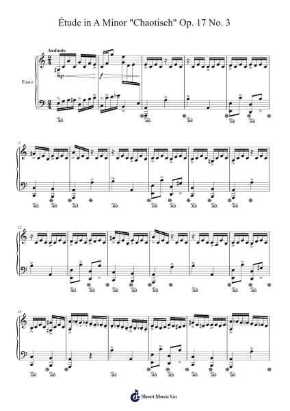 Étude in A Minor "Chaotisch" Op. 17 No. 3 Sheet Music by Genewat Duttret-Arr.Moisham Whcky