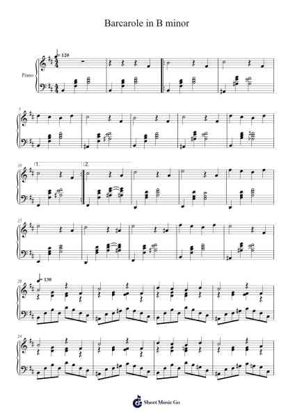Barcarole in B Minor, Op. 1 No. 10 Sheet Music by Vicfrances Allet-Arr.Hooshua