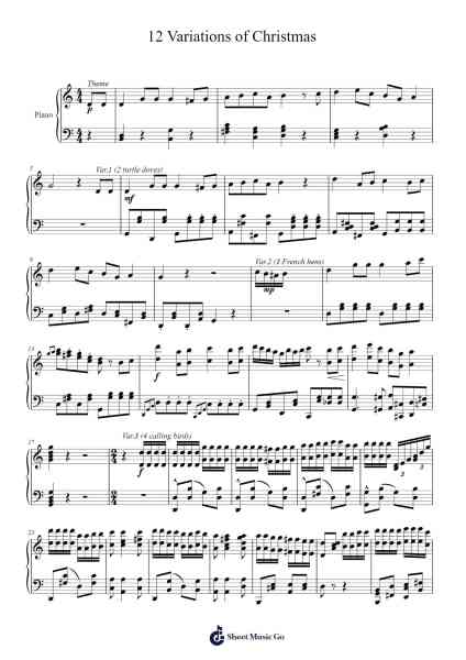12 Variations of Christmas Sheet Music by Elroyler Pelon-Arr.Maypaul