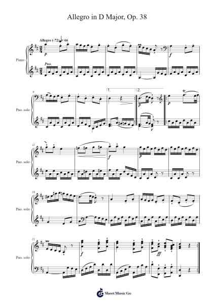 Allegro in D Major, Op. 38 Sheet Music by Johann Wilhelm Häßler-Arr.Grihicks Mulou