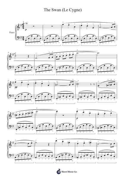 The Swan (Le Cygne) from Carnival of the Animals Sheet Music by Camille Saint-Saëns-Arr.Yecent