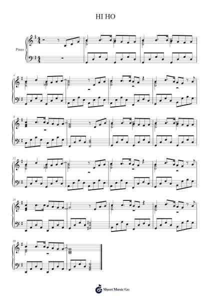 HI HO Sheet Music by -Arr.Gemten Churhy