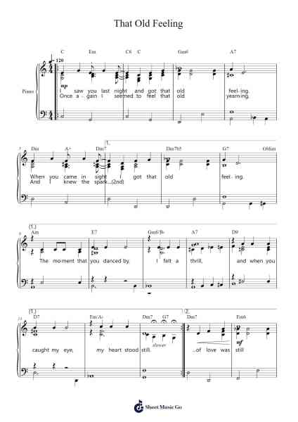That Old Feeling Sheet Music by Sammy Fain-Arr.Thomgreg