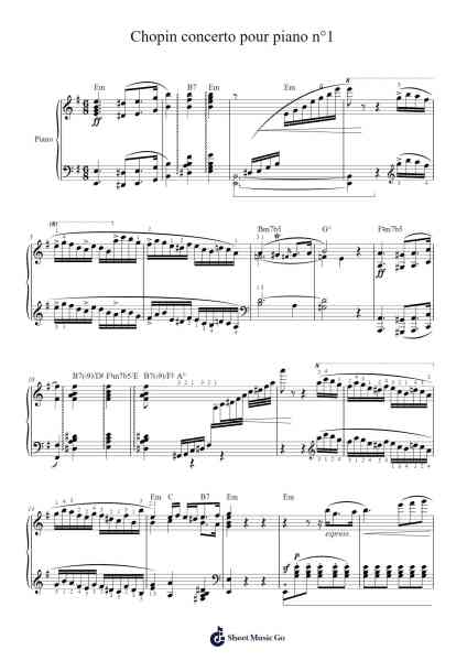 Concerto pour piano No. 1 en E Minor, Op. 11: I. Allegro maestoso - extraits Sheet Music by Frédéric Chopin-Arr.Wilbeth
