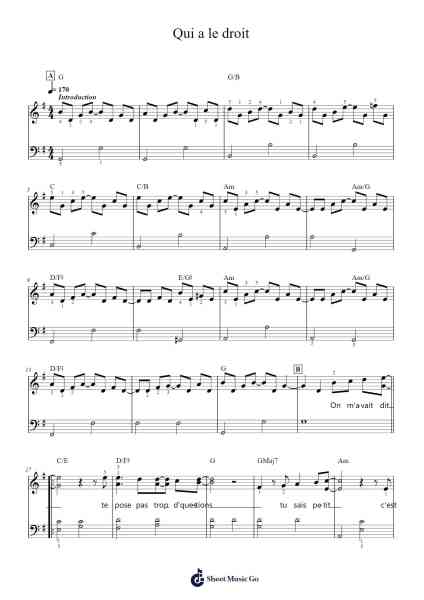 Qui a le droit Sheet Music by Patrick Bruel-Arr.Huttgie Bellcol