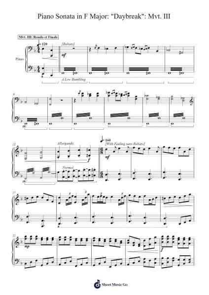 Piano Sonata in F Major: "Daybreak": Mvt. III Sheet Music by Chanbert Croftsgo-Arr.Fasthue