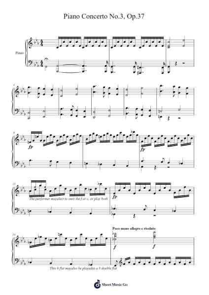 Piano Concerto No. 3 in C Minor, Op. 37: I. Allegro con brio - Cadenza Sheet Music by Ludwig van Beethoven-Arr.Humlouie