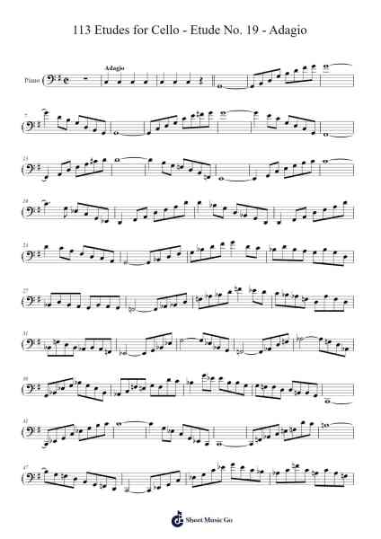 113 Etudes for Cello, Op. 94: Etude No. 19 in A Minor - Adagio Sheet Music by Friedrich Dotzauer-Arr.Walshfox