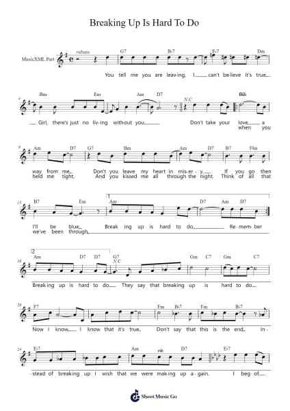 Breaking Up Is Hard To Do Sheet Music by Neil Sedaka-Arr.Fitchnolds Hartewy