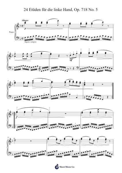 24 Etüden für die linke Hand, Op. 718 No. 5 Sheet Music by Carl Czerny-Arr.Blyxine Cojane