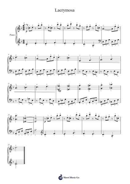 Requiem Mass in D Minor, K. 626: III. Lacrymosa Sheet Music by Wolfgang Amadeus Mozart-Arr.Kerniei Judkell