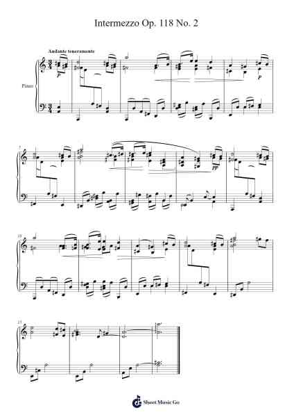 Intermezzo in A Major, Op. 118 No. 2 Sheet Music by Johannes Brahms-Arr.Hughlon