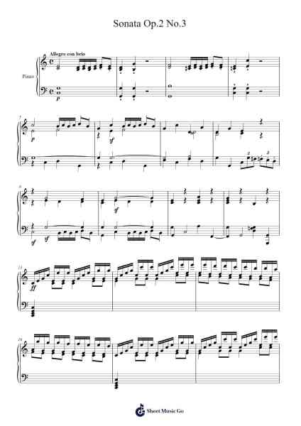 Sonata Op. 2 No. 3 in C Major, 1st Movement: Allegro con brio Sheet Music by Ludwig van Beethoven-Arr.Kriso Dolclaire