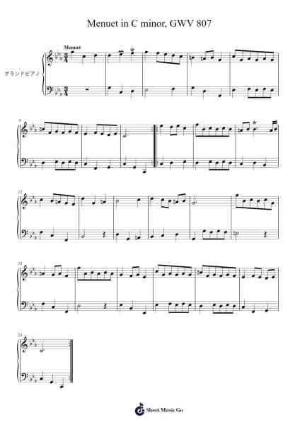 Menuet in C Minor, GWV 807 Sheet Music by Christoph Graupner-Arr.Tifville