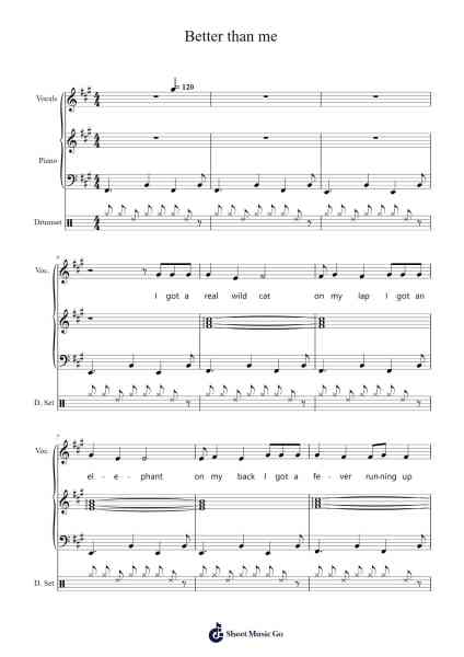 Better than me Sheet Music by Ten Tonnes-Arr.Louiefie