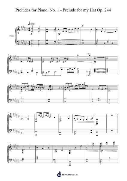Preludes for Piano, No. 1 "Prelude for my Hat" Op. 244 Sheet Music by Manlass-Arr.Copraine