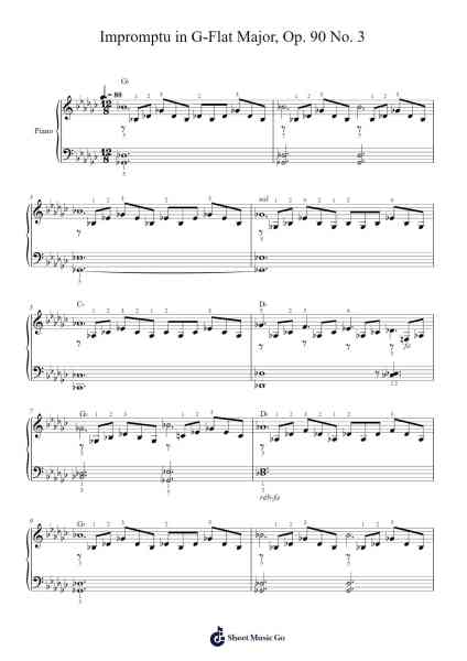 Impromptu in G-Flat Major, Op. 90, No. 3 Sheet Music by Franz Schubert-Arr.Odefred