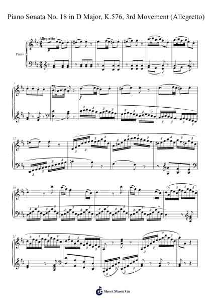Piano Sonata No. 18 in D Major, K.576, 3rd Movement (Allegretto) Sheet Music by Wolfgang Amadeus Mozart-Arr.Jannuel Graceche