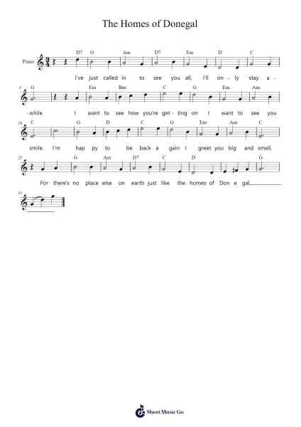 The Homes of Donegal Sheet Music by Traditional Irish Folk Song-Arr.Elfaithe