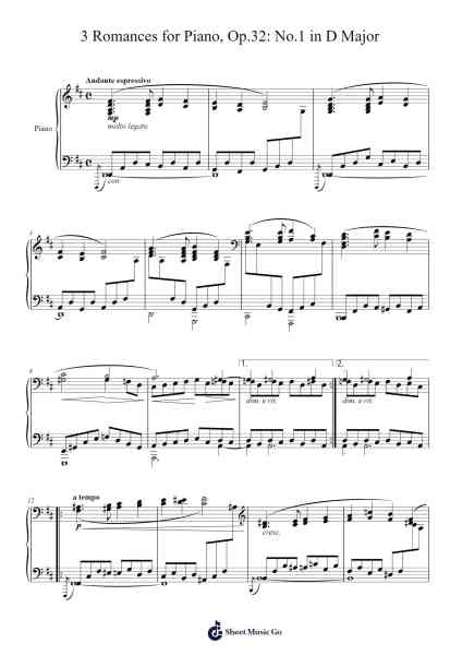 3 Romances for Piano, Op.32: No.1 in D Major Sheet Music by Julius Röntgen-Arr.Jimdrea