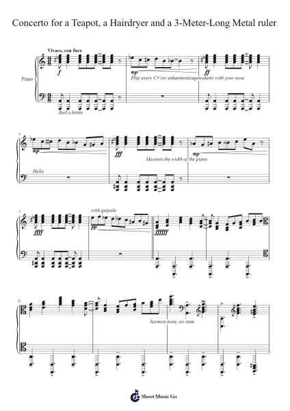 Concerto for a Teapot, a Hairdryer and a 3-Meter-Long Metal ruler Sheet Music by Seth Barraclough-Arr.Websjean Hodgdre