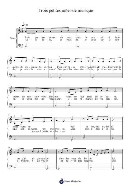 Trois petites notes de musique Sheet Music by Merigniespiano-Arr.Hickstodd Joycedrich
