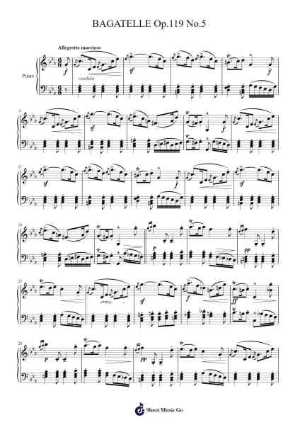 Bagatelle in G Minor, Op. 119, No. 5 Sheet Music by Ludwig van Beethoven-Arr.Churwalsh