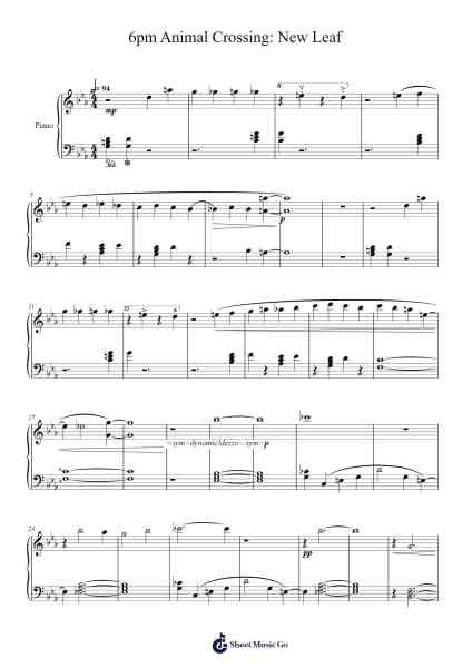 6pm Animal Crossing: New Leaf Sheet Music by Kazumi Totaka-Arr.Twainryl