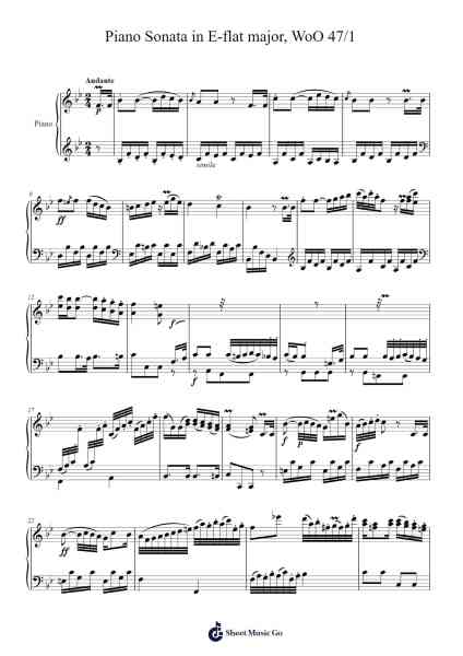 Piano Sonata in E-flat Major, WoO 47/1: II. Andante Sheet Music by Ludwig van Beethoven-Arr.Judmons Bairdchel